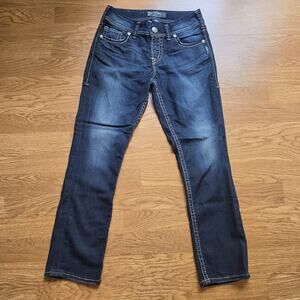 Silver Capri Jeans Womens Juniors Size 26 Suki Mid-Rise Dark Wash Thick Stitch